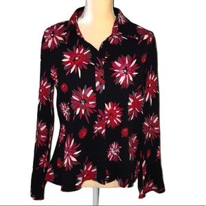 Christopher & Banks Black & Red Floral Petite Top